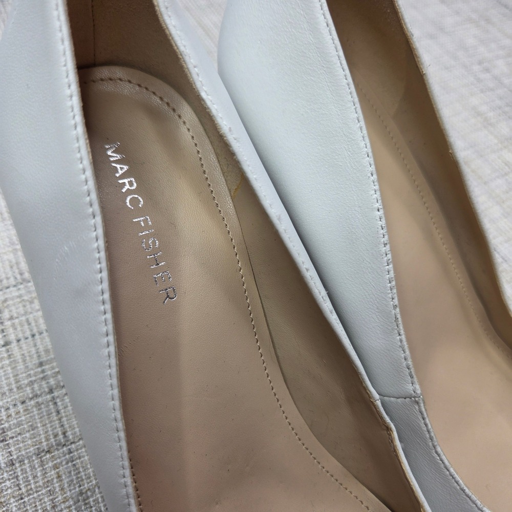 Marc Fisher Caitlin White Leather Pointed Toe Block Heel Pumps Womens 9M - Picture 2 of 7